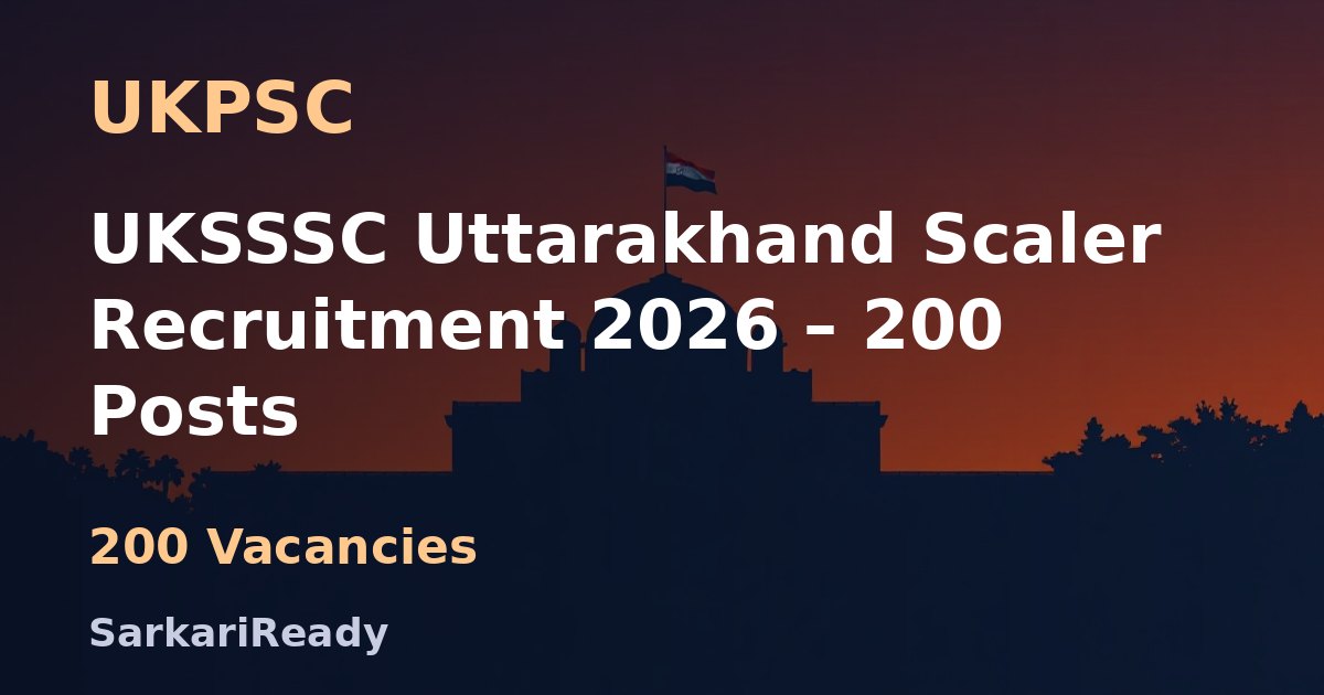 UKSSSC Uttarakhand Scaler Recruitment 2026 – 200 Posts